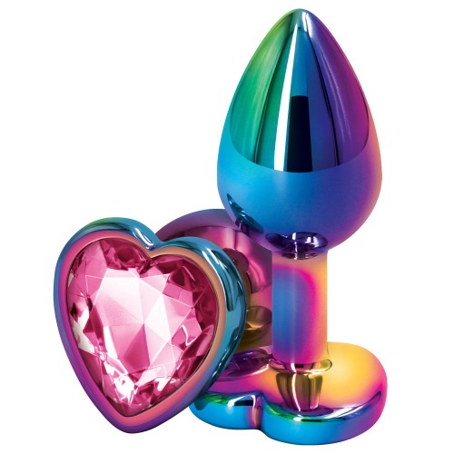 Rear Assets Multicolour Heart Gem Metal Butt Plug - Small | Pink