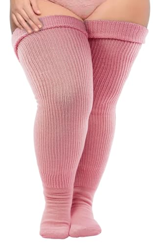 Neoviancia Plus Size Thigh High Socks for Thick Thighs Women- Thigh Highs Widened Extra Long Thick Knit Socks - One Size - Salmon Pink