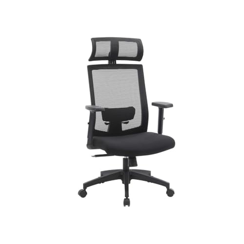 SONGMICS fauteuil de bureau, chaise de bureau en toile, siège ergonomique, pivotant à 360°, support lombaire réglable, appui-tête, accoudoirs, inclinaison du dossier jusqu’à 120°, noir OBN55BK - Noir