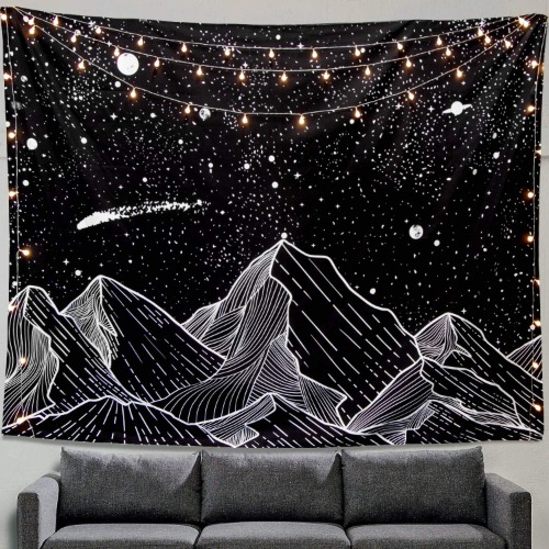 Zussun Mountain Moon Tapestry Wall Hanging Stars Black and White Art Tapestry Home Decor (70" x 90")