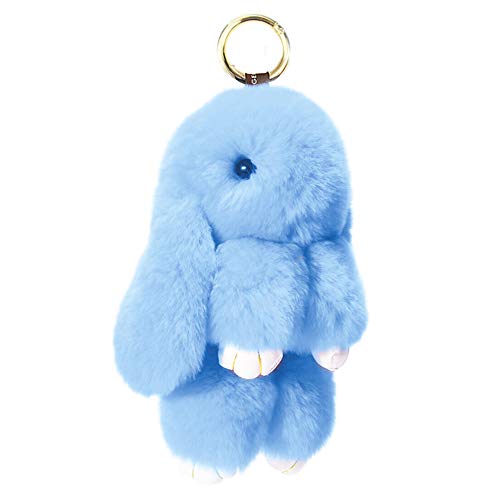CHUANGLI Keychain Fluffy Faux Fur Keychain Handbag Pom Pom Keyring Pendant for Women Girls - Sky Blue