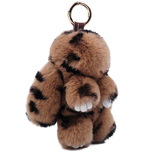 CHUANGLI Keychain Fluffy Faux Fur Keychain Handbag Pom Pom Keyring Pendant for Women Girls - Leopard