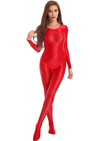 CHICTRY Women's One Piece Catsuit Bodysuit Bodycon Full Body Jumpsuits Romper Sportswear Clubwear - Red - M