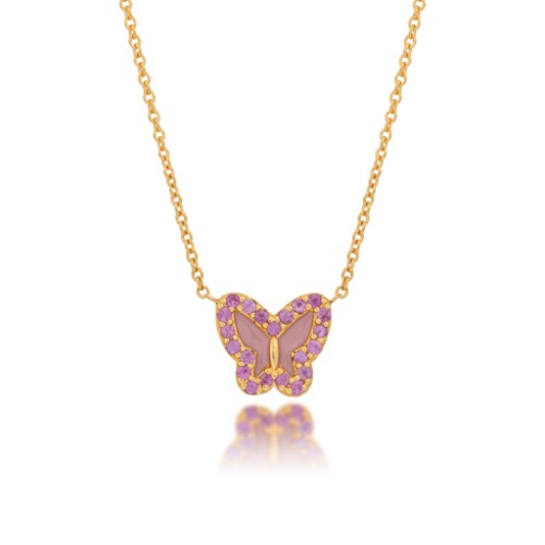 Pink Sapphire Butterfly Necklace - 14K White Gold
