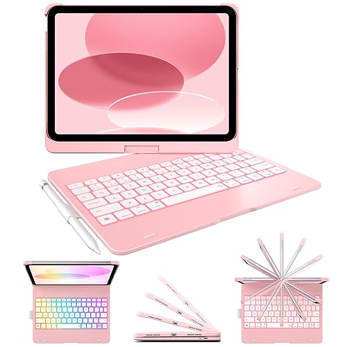 typecase for iPad 10th Generation Case with Keyboard (10.9", 2022) – No Trackpad, 11-Color Backlight, 360° Rotatable, 7 Use Modes, Thin & Lightweight – Llight Pink - Llight Pink
