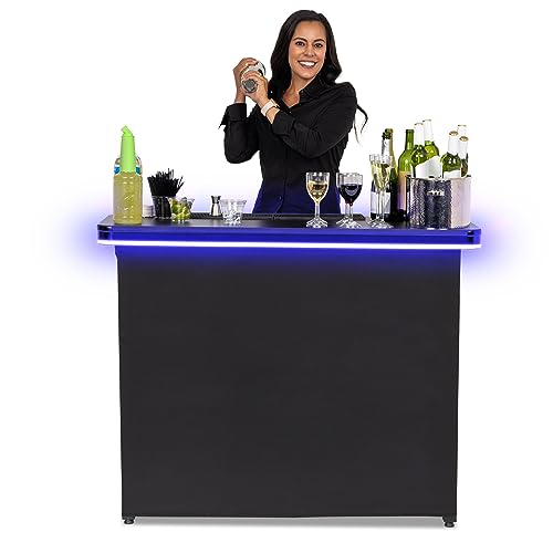 GoBar PRO Commercial Grade Portable Bar Table - Mobile Bartender Station for Events - Includes Black Skirt and Carry Case - Standard or LED, Pack 1 - LED
