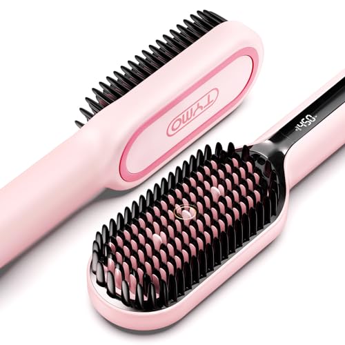 TYMO Ionic Hair Straightener Brush with 16 Temps, 30s Heat-up, Dual Voltage - For Thick, Thin, Curly Hair - Pink