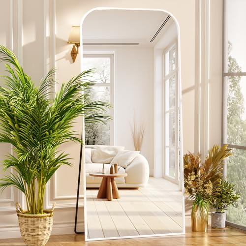 Antok Full Length Mirror, 71"x28" Oversized Floor Mirror Freestanding, Arched Floor Standing Large Mirror Full Body Mirror with Stand for Bedroom, Hanging Mounted Mirror for Living Room, White - White-large