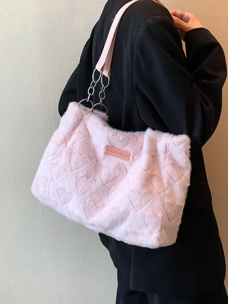 Heart Pattern Fluffy Shoulder Tote Bag
