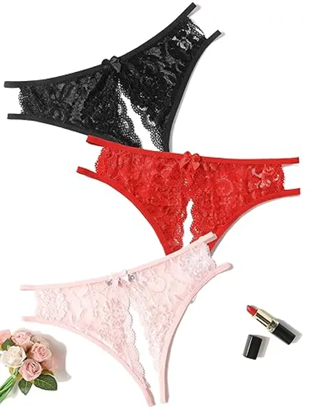 Avidlove Women Lace Panties Sexy Underwear Floral Lace Briefs with Cute Bow Center - Medium - Multicolor8-3 Pack
