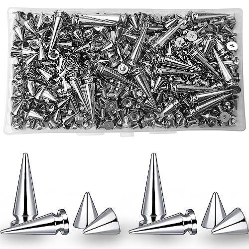 230 Sets Cone Spikes, MaehSab Metal Tree Spikes, Screwback Spike Studs Rivets for Halloween Cosplay DIY Leather Craft Decoration Punk Rock Style Clothing Accessories (Silver)