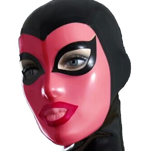 WBAODAN Sexy Latex Hood Adult Latex Mask Suitable For Halloween Party Role Play Pink Rubber Hood With Exposed Eyes And Mouth - S-63CM