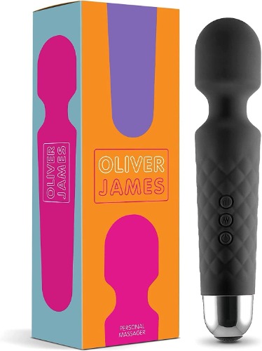 Oliver James Vibrator - Powerful Personal Wand Massager for Women - Water-Resistant, Wireless, Handheld - 20 Vibration Modes & 8 Speeds - Adult Sex Toy, G Spot Stimulation, Dildo, Vibrator (Black)