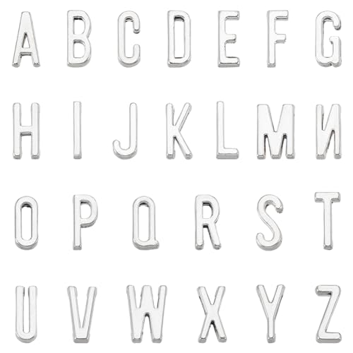 PH PandaHall 130pcs Tibetan Alloy Alphabet A-Z Slide Charms Letters Slide Beads Charms for DIY Craft Flat Bracelet Wristbands Necklace Choker Jewellery Making