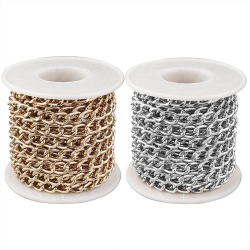 Jaydis 32.8 Feet Aluminum Curb Chains 2mm Twisted Links Cross Cable Chains Golden & Silver Plated with Spool for Pendant Necklace Jewelry Making