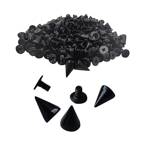 100 Pairs Cone Spikes Screwback Studs, Cone Black Studs and Spikes Punk, DIY Leather Craft Cool Rivets Punk(7X10mm) - Black