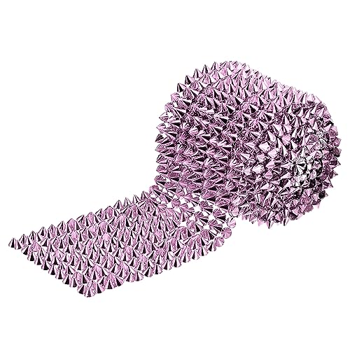 sourcing map 3 Yards Sew Stitch on Cone Spikes Studs, 12Rows Plastic Flat Back Spike Rivet Punk Trim Ribbon for DIY Clothing, Bags, Shoes Decoration, Pink - Pink