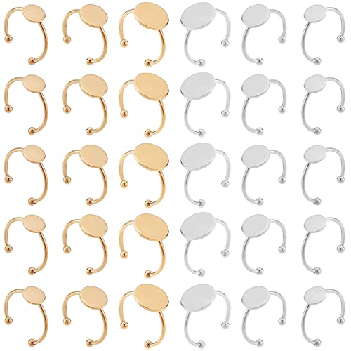 MaehSab 30 Pcs Blank Rings Stainless Steel Adjustable Pad Ring Base, Flat Blank Ring Base Tray for Jewelry Making DIY Crafts (Gold and Silver)