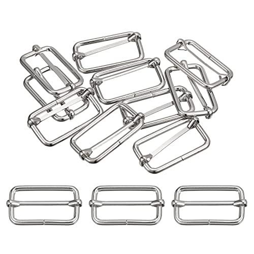 sourcing map Slides Buckles, Metal Adjuster Triglides Buckle Roller Pin Buckles Strap Adjuster for Belt Bags Accessories - Silver Tone - 32x20x3.8mm