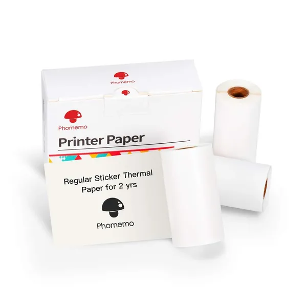 Phomemo White Thermal Paper - M02/M02Pro/M02S/M03 Self-Adhesive Sticker Paper, 53 x 30mm, 3 Rolls