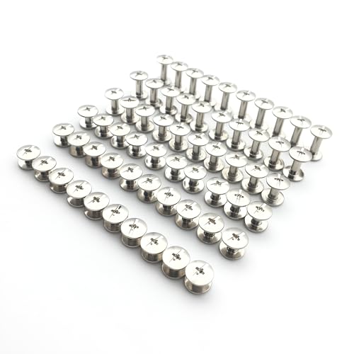 Julyun 50 Sets Metal Snap Rivets Chicago Screw 3MM Length, Slotted Cross Head Stud Nail Rivets, Chicago Button for DIY Planner, Leather Decoration, Bookbinding