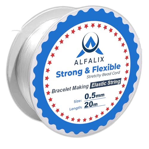20mx0.5mm Clear Elastic for Bracelet Making Strong & Stretchy Elastic String, Durable & Transparent Elastic Thread, Bracelet elastic for Jewellery making Beading & DIY Craft Projects Bracelet String - Clear Elastic String - P1-20mx0.5mm
