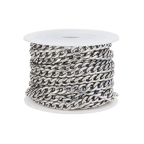 UR URLIFEHALL 16.4 Feet/5m Silver 304 Stainless Steel Curb Chains with Spool Unwelded Links Chains for Necklace Bracelet Jewellery Making - 5m-9x6x2mm-304 stainless steel silver curb chains