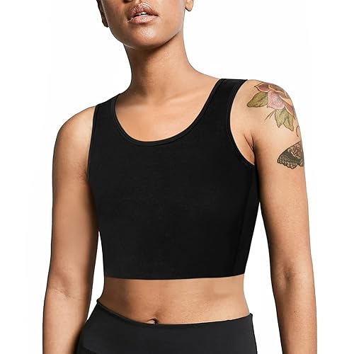 Junlan Women Transgender Tomboy FTM Chest Binder Elastic Breathable Bra Pullover Tank Top - S - Black