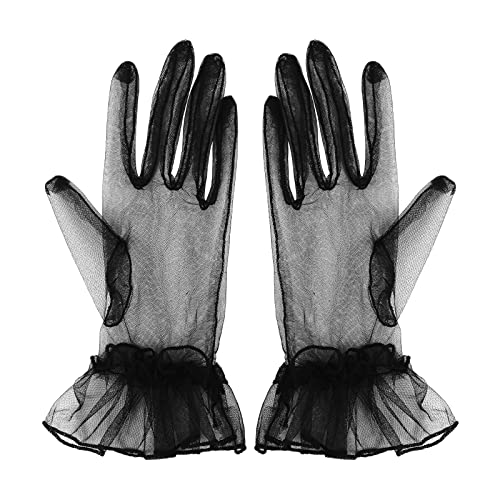 Women's Lace Gloves Short Tulle Black Gloves Girls Mesh Gloves Wedding Dinner Gloves Party Dance Wedding Tea Party Halloween