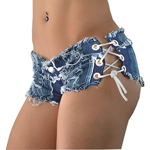 Yollmart Women Sexy Cut Off Low Waist Denim Jeans Shorts Mini Hot Pants - Medium - Blue