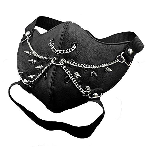 BSTANG Men Women Steampunk Retro Gothic Leather Mask Halloween Cosplay Gears Mask Spike Mask - Chain Mask1
