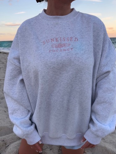 Pearl Grey and Pink Thread Sunkissedcoconut Logo Embroider Sweatshirt | Small / Pearl Grey