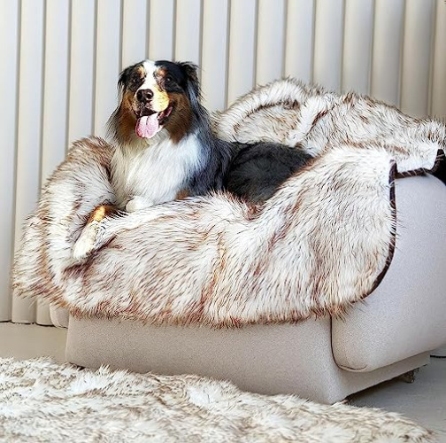 Waterproof Faux Fur Dog Blanket, Couch Cover for Dogs, Plush Throw for Sleeping, Whelping, and Comfort, Sofa, Bed, Car, Furniture Protection with Soft, Stain Resistant Surface, Washable 60x50 - 60" x 50" - White