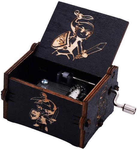 The Legend of Zelda Music Box Hand Crank Musical Box Carved Wooden Music Boxes Mini Size,Play (Song of Storms from Ocarina of Time, Black) - Song of Storms from Ocarina of Time Black