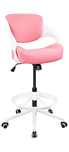 BOJUZIJA Drafting Tall Office Standing Computer Desk Chair with Foot Rest- Lumbar Support& Waist Support Function for Office &Home (Pink) - BJZ-3811-D - Pink