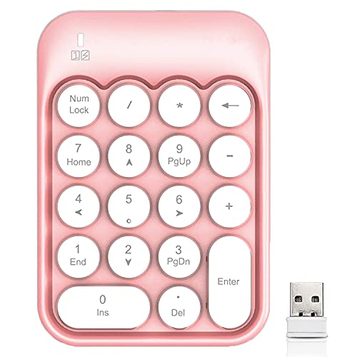 FELICON Wireless Numeric Keypad 18 Keys with 2.4G Mini Portable Silent Number Pad USB Receiver Financial Accounting Keyboard Extensions for Laptop Desktop PC Pro（Pink） - Pink