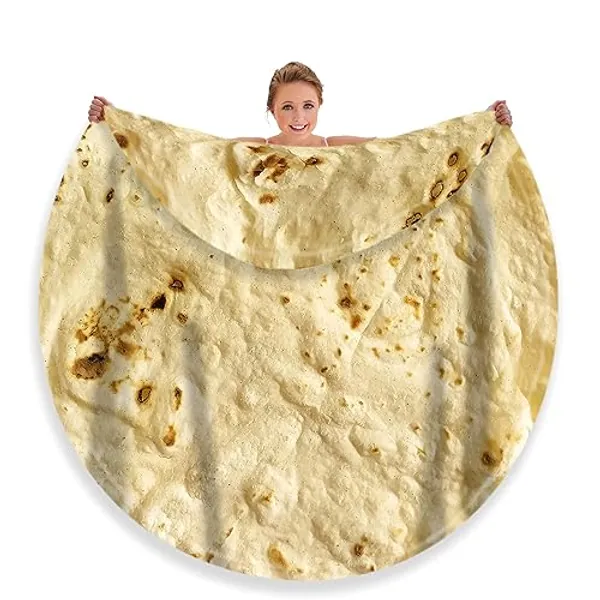moonysweet Tortilla Blanket for Adult and Kids Double Sided Novelty Food Blanket Adult Size Funny Realistic Throw Blanket Fuzzy Fleece Blanket Flannel Teens Boys and Girls 60 inches - 60 inches - Beige