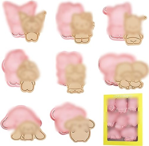 BSNRDX Cartoon Cookie Cutters Set 8 Pieces Sanrio Cartoon Cookie Mold 3D Cartoon Fun Biscuits Mould Set Cartoon Pattern Printing DIY Baking Tools for Kids Cake Pastry Decor
