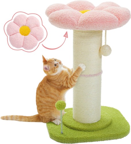 Kattenu FlowerTree - Krabpaal voor katten - Extra dikke palen (14 cm) - Roze - Kleine krabpaal voor katten - Mini krabpaal