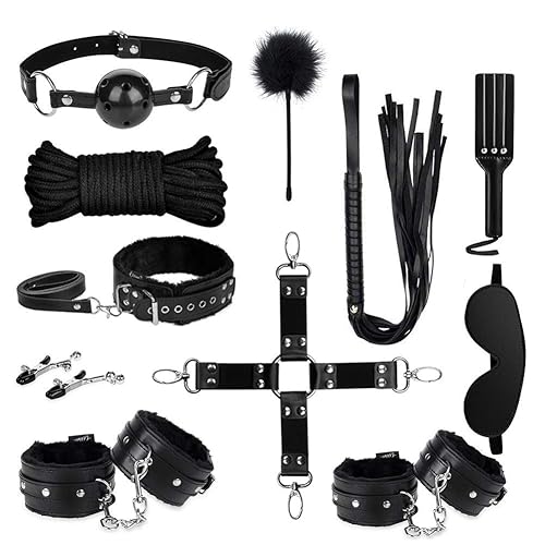 UTIMI Bondage for Sex 11 Pcs BDSM Leather Bondage Sets Restraint Kits for Women and Couples - Black - 11 Piece Set