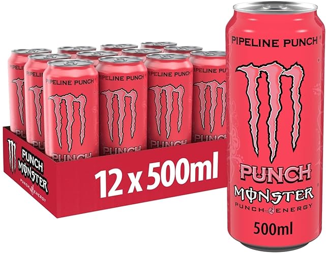 Monster Energy Pipeline Punch - koffeinhaltiger Energy Drink mit erfrischendem Punch-Geschmack aus Maracuja, Orange und Guave - in praktischen Einweg Dosen (12 x 500 ml) - Maracuja - 500 ml (12er Pack)