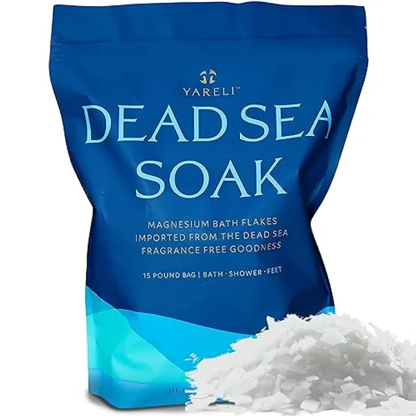 Yareli Magnesium Flakes, 15lb, Dead Sea Bath & Foot Soak, Alternative to Epsom Salt with Over 800,000mg of Elemental Magnesium Per Bag - Unscented - 240 Ounce (Pack of 1)