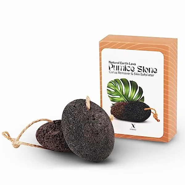 NIMXY Volcanic Lava Pumice Stone for Feet and Hands 2 Pcs – Feet Hard Skin Remover – Foot Scrubber for Dead Skin Removal – Natural Foot File and Callus Remover for Skin Exfoliation (Black & Brown)