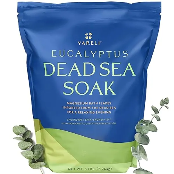 Yareli Dead Sea Bath & Foot Soak, Eucalyptus Magnesium Bath Salt Flakes, Alternative to Epsom Salt, 5lbs with Over 250,000mg of Elemental Magnesium Per Bag