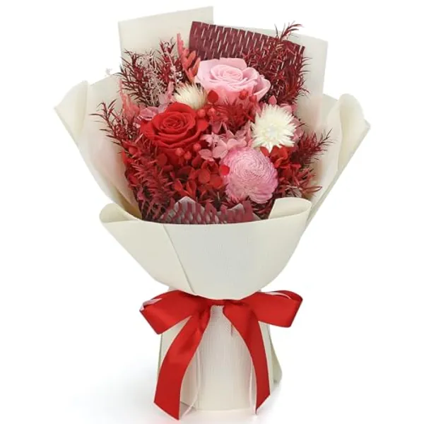 Bloom's Diary Preserved Flowers Bouquet, Flowers for Delivery Prime, Gift for Valentine's Day, Mother's Day, Anniversary, Birthday (Red)