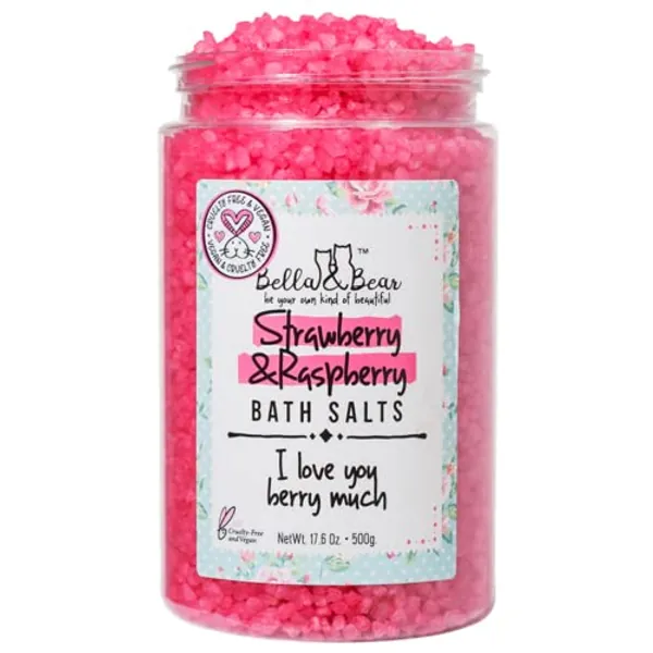 Bella & Bear Strawberry & Raspberry Bath Salts, Foot Soak, Detox, Fruity Scent,17.6oz