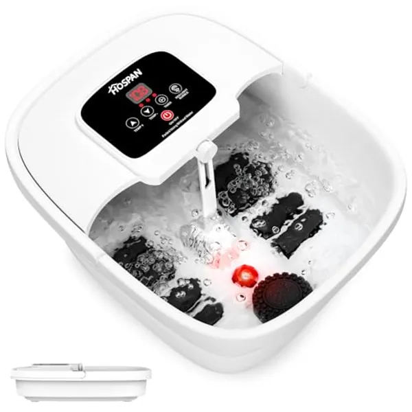 HOSPAN Collapsible Foot Spa with Heat, Bubble, Red Light, and Temperature Control, Foot Bath Massager with 8 Shiatsu Massage Rollers, Pedicure Foot Spa for Relaxation and Stress Relief - FS01A