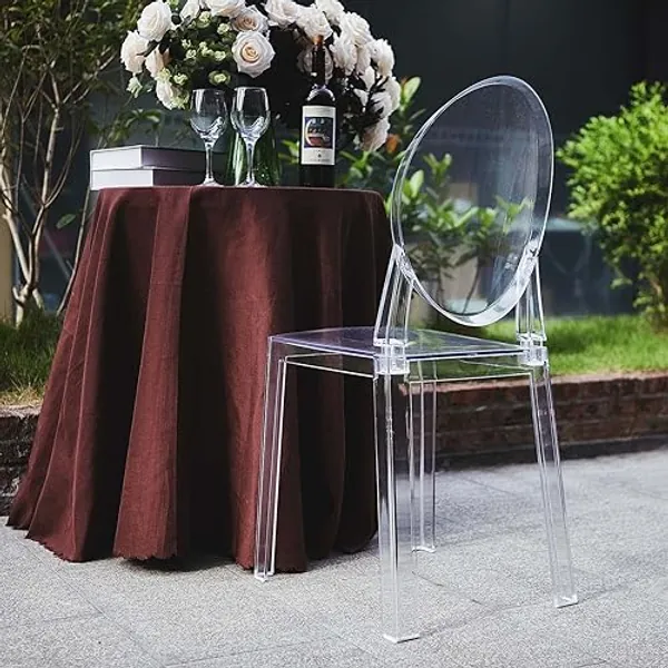 Efavormart Pack of 1 | Clear Transparent Banquet Ghost Chair Armless Stacking Accent Chair with Oval Back Acrylic, Invisible Plastic Construction, Unique Style