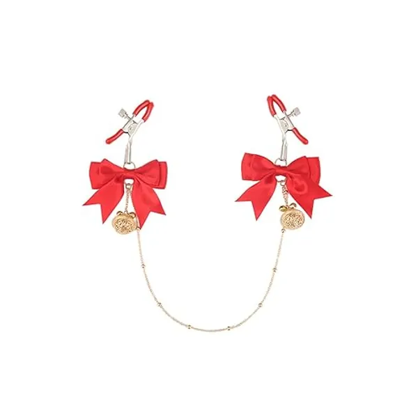 Body Clamps Clip for Women Body Chain Clamps with Bowknot and Bells Stainless Steel Adjustable Body Clamps Chain Non Piercing Faux Body Jewelry - red A