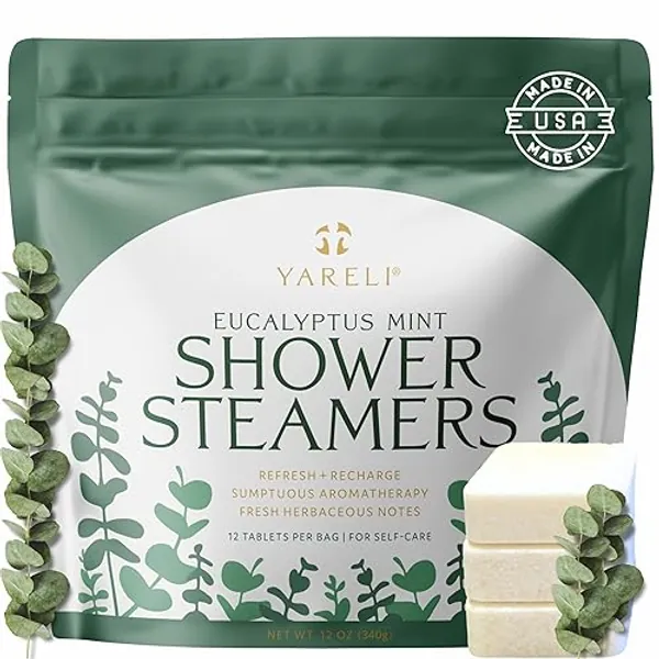 Yareli Shower Steamers Aromatherapy, 12 Pack, for Women and Men - Sinus Relief and Self Care Birthday and Relaxation Spa Gift - Eucalyptus Mint - Eucalyptus